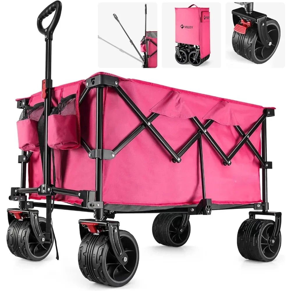 

Garden Cart, Collapsible Folding Wagon with Big Wheels, Enlarged 225lbs Capacity, Garden Cart