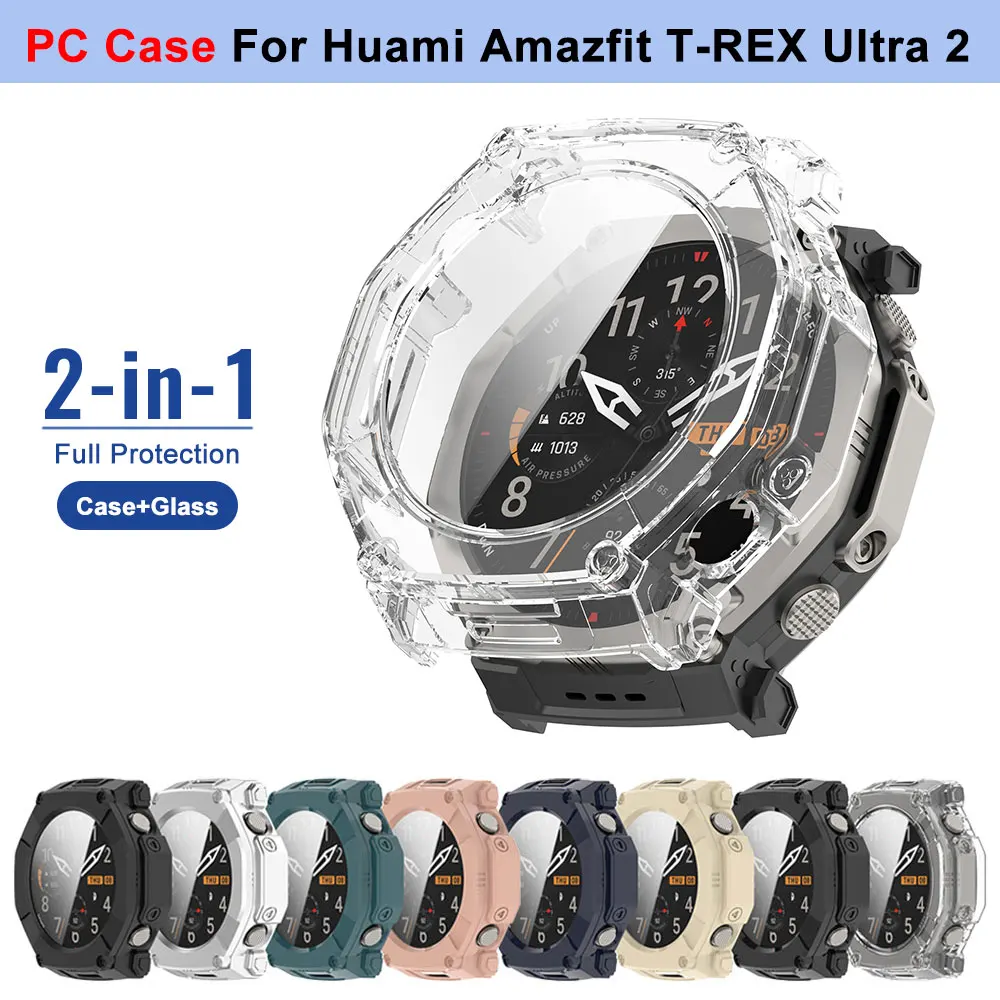 Capa Protetora Completa de PC + Vidro Temperado para Smartwatch Huami Amazfit T-REX Ultra 2 - Acessório para Huami Trex Ultra2