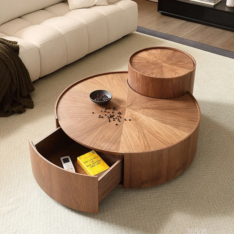 Middeleeuwse stijl, ronde salontafel, woonkamer, walnoot, moderne salontafel