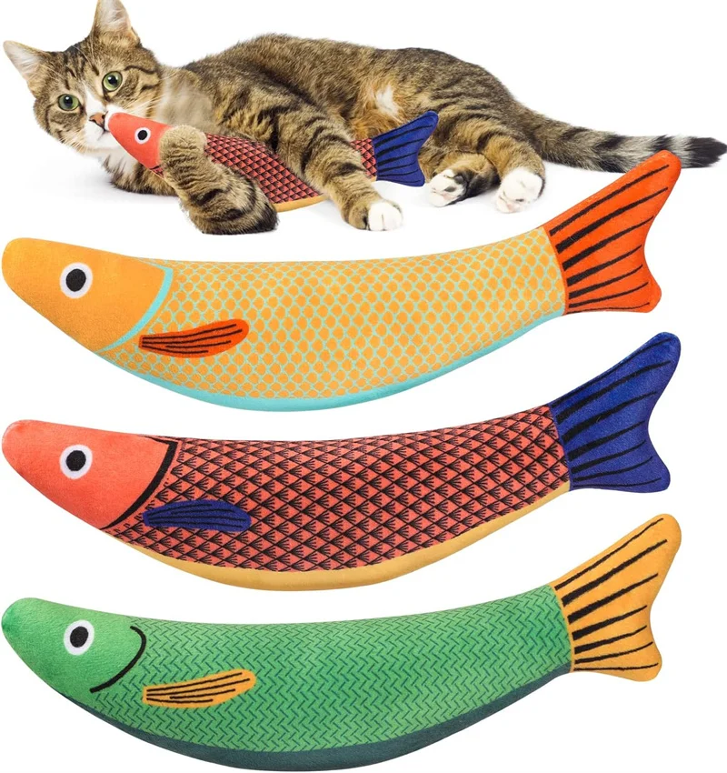 Brinquedo para Gatos com Catnip, Peixe de Simulação 3D (Peixe Dourado, Peixe Almofada), Interativo com Som, Brinquedos de Pelúcia para Mastigar e Morder, Suprimentos para Gatos