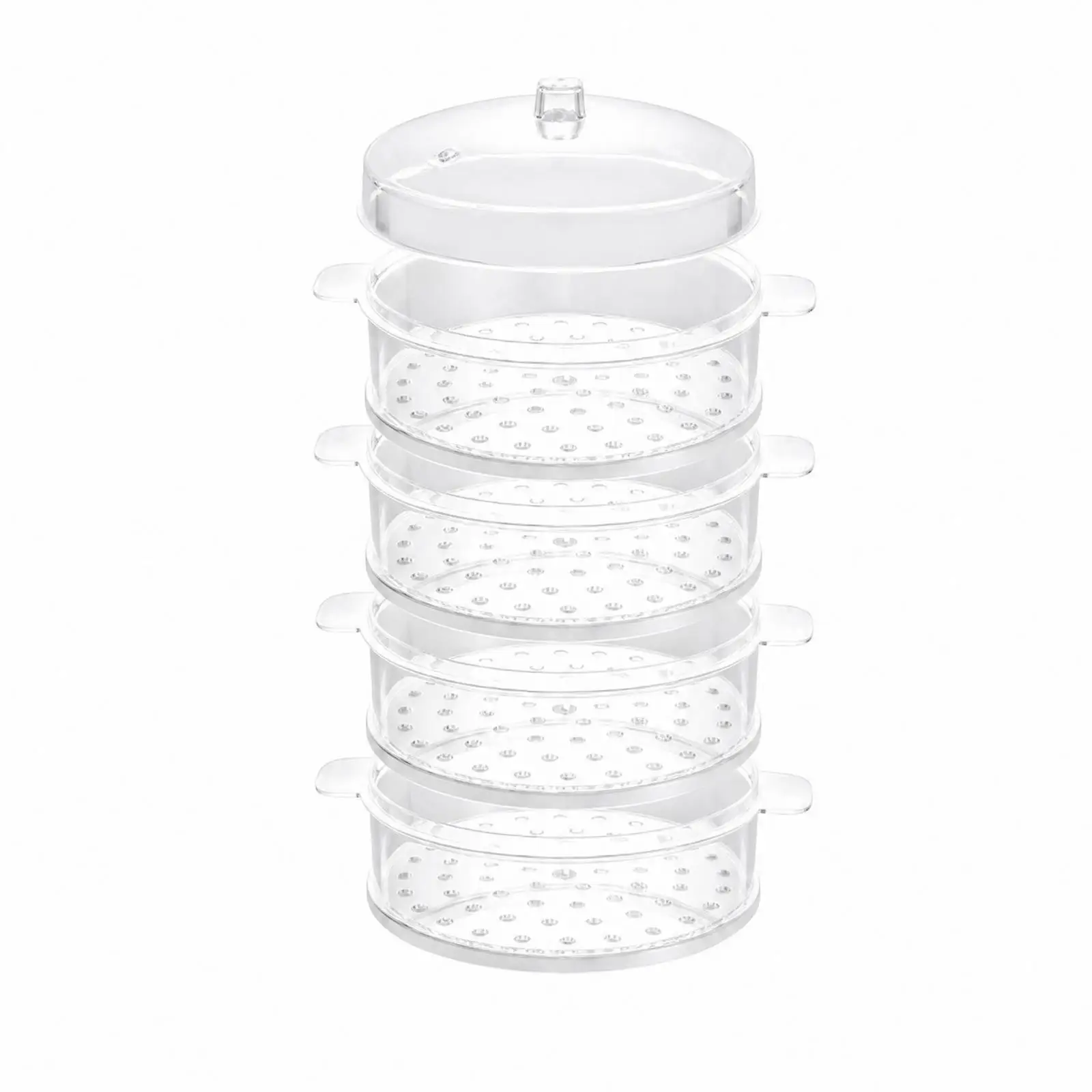 Multi Layer Steaming Tray with Domed Lid and Side Grips for Dumplings Buns Vegetables Inside Compatible Home Cookware