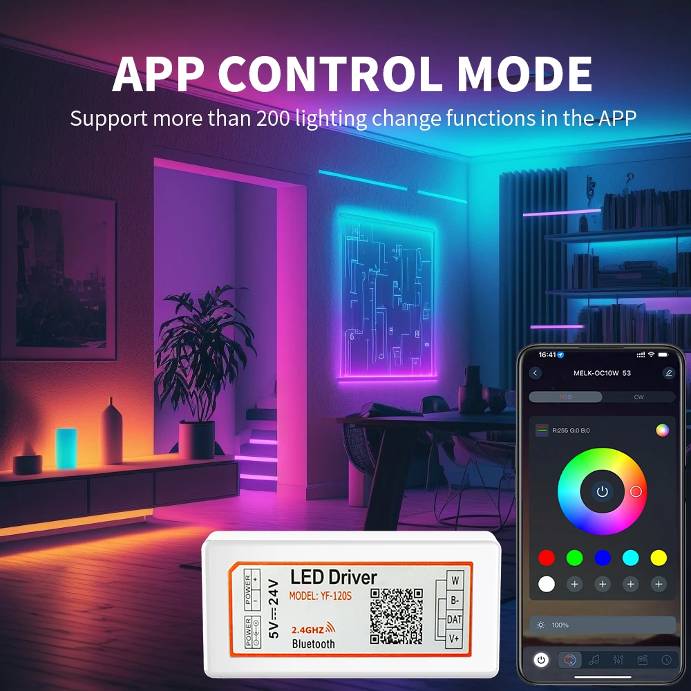 WS2812B WS2811 WS2815 RGB Music LED Controller 3Pin Strip Driver And 2Pin Single Color LED Dimmer Bluetooth APP Control‌ 5-24V