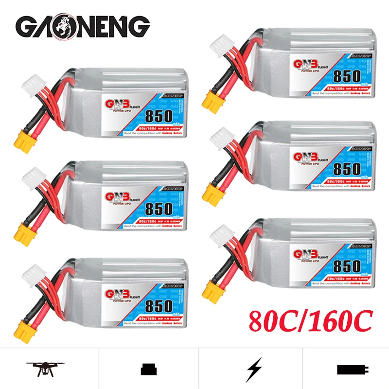 Upgrade Max 160C GNB 11.1V 850mAh 80C Lipo Battery For FPV Racing Drone Quadcopter Helicopter Spare Parts With XT30U-F Plug 3S