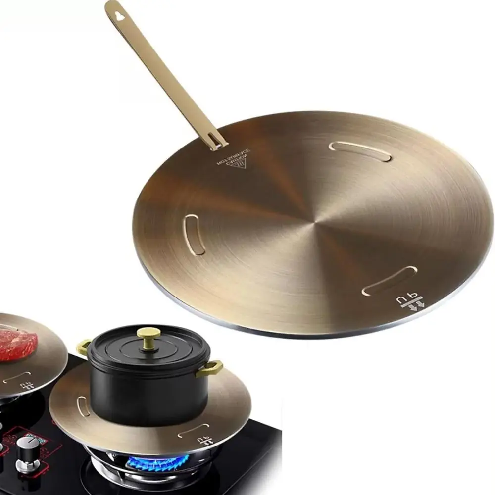 16/20/24/28cm Induction Cooker Heat Conduction Plate Stainless Steel with Removable Handle Heat Diffuser Ring Plate Rose Gold