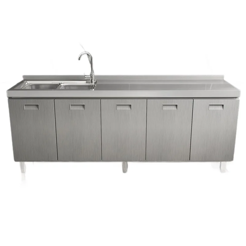 

Кухонный шкаф из нержавеющей стали 304 с интегрированной плитой, тумба для хранения, шкаф под раковину, утолщенный, термостойкий