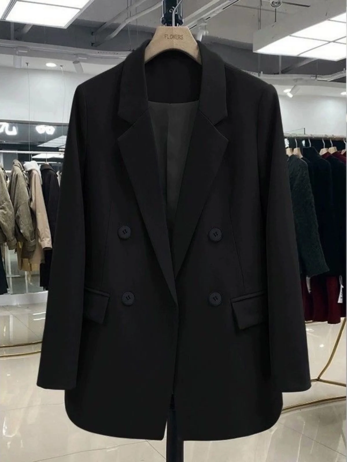 

Sli plus Size Women's Suit Jaet Double Row Buttons Design Outerwear Autumn Winter Slimming 300 Pou Large Size