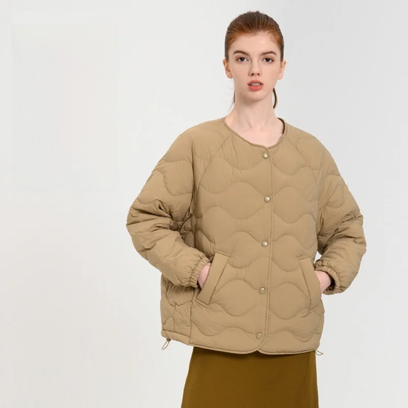 

Lightweight Long Sve down Jaet Women's round Ne Thin Sle Fall Winter Coat Fem Faionable Ele White Du down