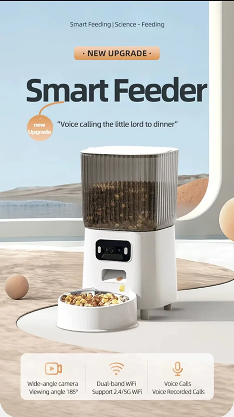 

Automatic Cat Feeders, 5L Timed Cat Dry Food Dispenser, Dual Power Supply, Programmable Portion Size, Auto Pet Feeder for Cats a