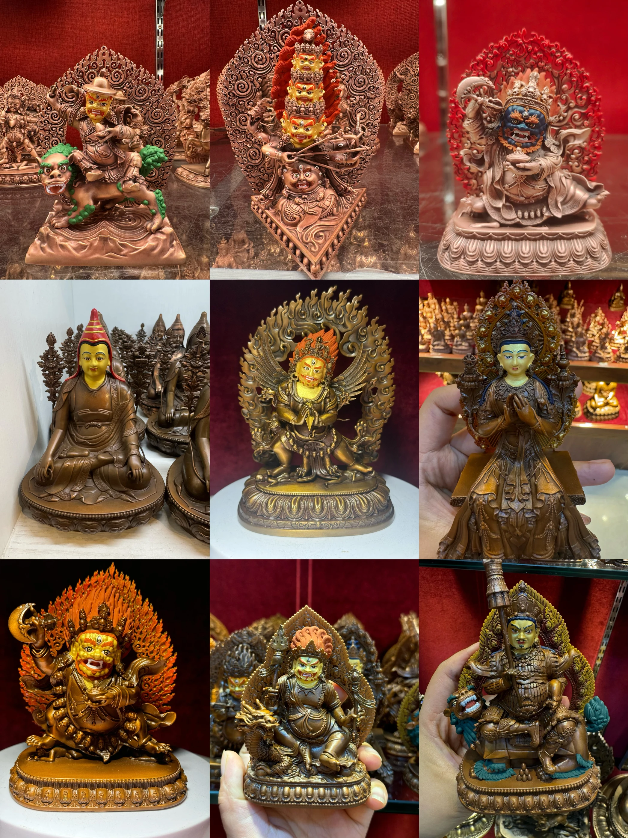Boutique copper Buddha statue with open face, six-armed Mahagala, brave and mighty, Manjushri Atixia 10 cm