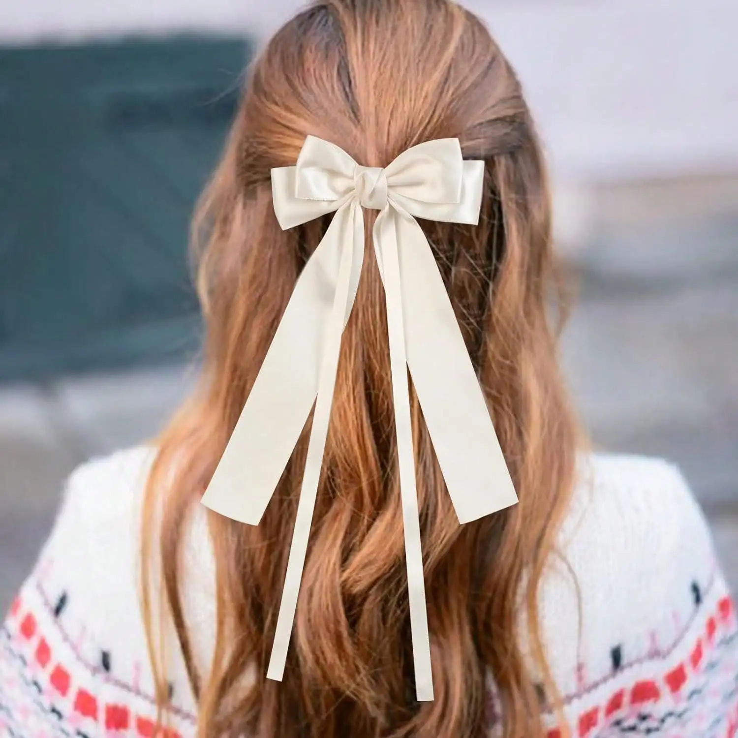 1 Stück mehrfarbige süße Haarspange, Haarspange mit Schleife, Haarschmuck mit langer Schwanzschleife, Haarspange aus Satin mit großer Schleife – Detail 5