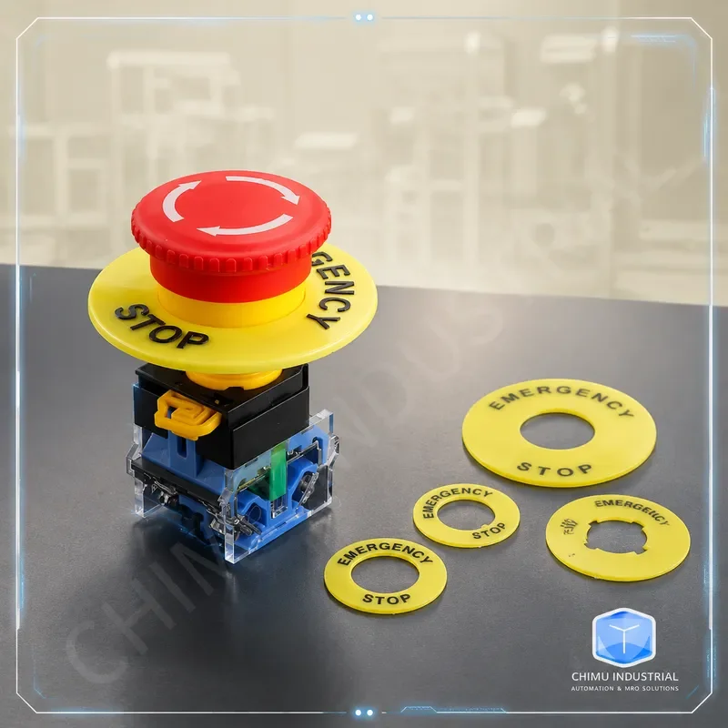 【CHIMU INDUSTRIAL】 22mm Emergency Stop Button Switch with Yellow Warning Ring NO NC 40 60 90mm Mounting Hole Industrial