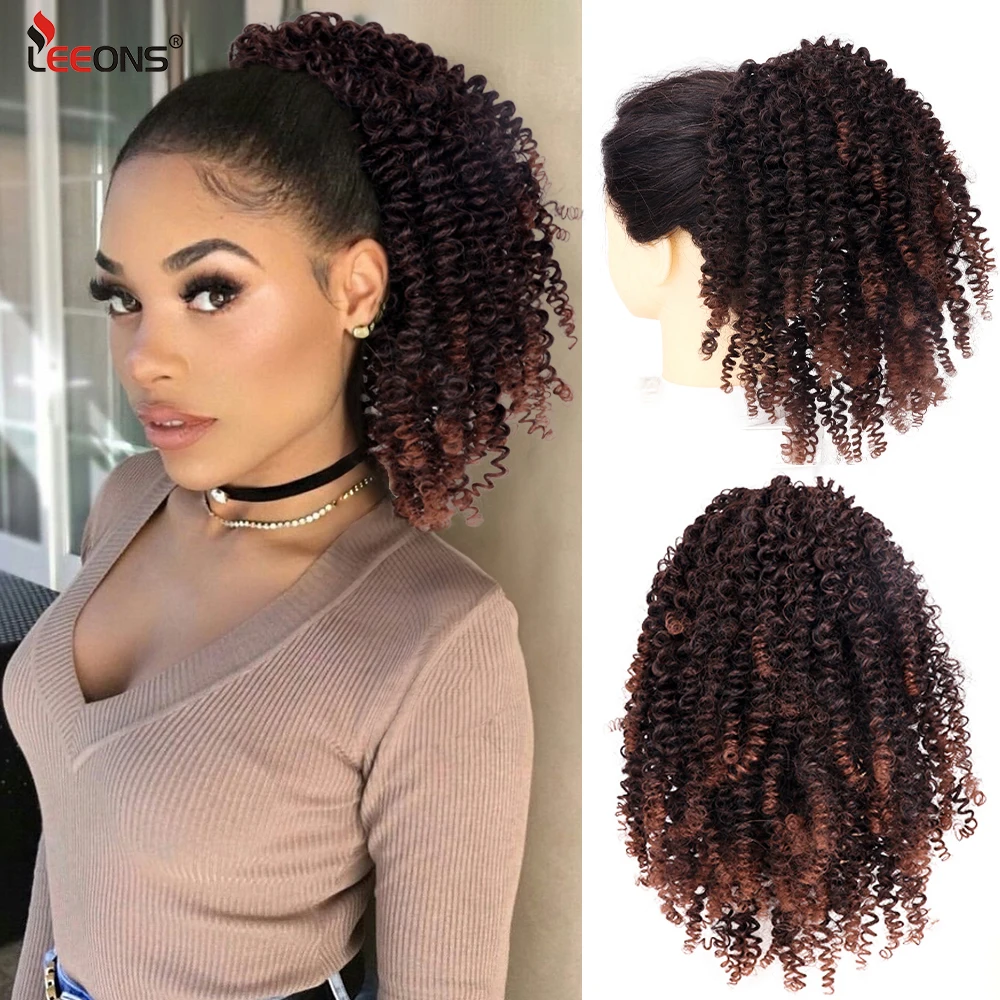 

10” Cheap Drawstring Curly Ponytail Extension for African Women Afro Kinky Curly Ponytail Hair Pieces Synthetic Heat Resistant