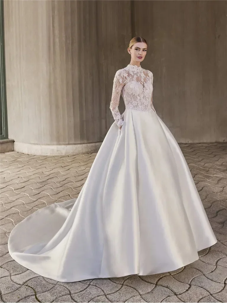 

Изысканное бальное платье по индивидуальному заказу, свадебные платья для элегантной невесты, кружевные атласные платья, платье Princesa Boda Civil Vestido De Novia