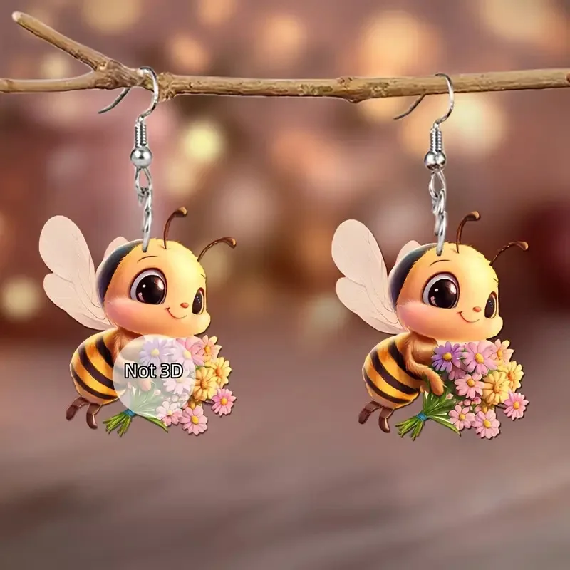 1 Paar flache Bienenblumen-Ohrringe aus Acryl, niedliche und lustige Cartoon-Tier-Damenohrringe