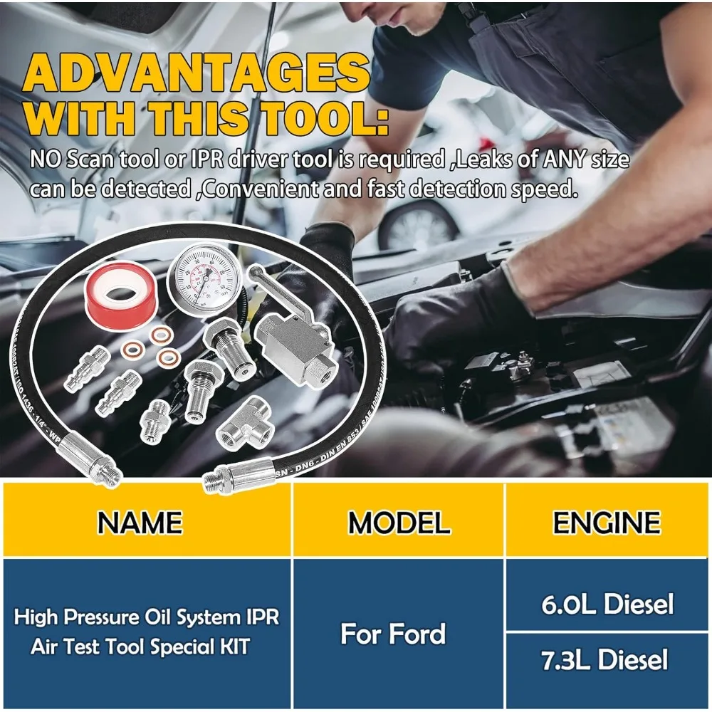 

Fits for Ford 6.0L-7.3LPowerstroke Diesel High Pressure Oil System IPR Air Test Tool Special KIT