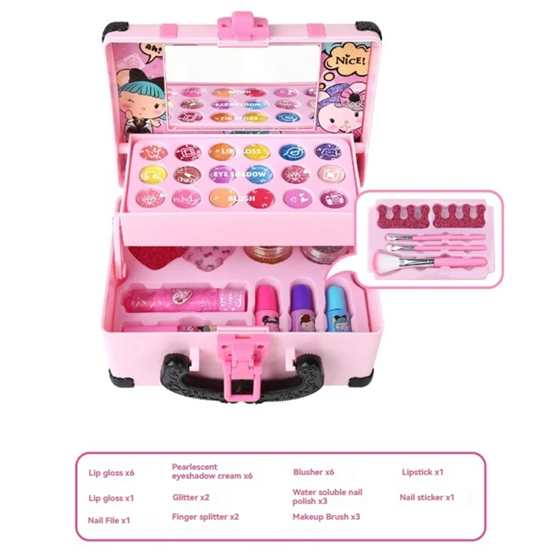 【Consumenten-Favoriet!】Kids Make-up Kit Voor Meisje Cosmetische Schoonheid Setlipstick Oogschaduw Met Draagbare Make-up Doos Make-up