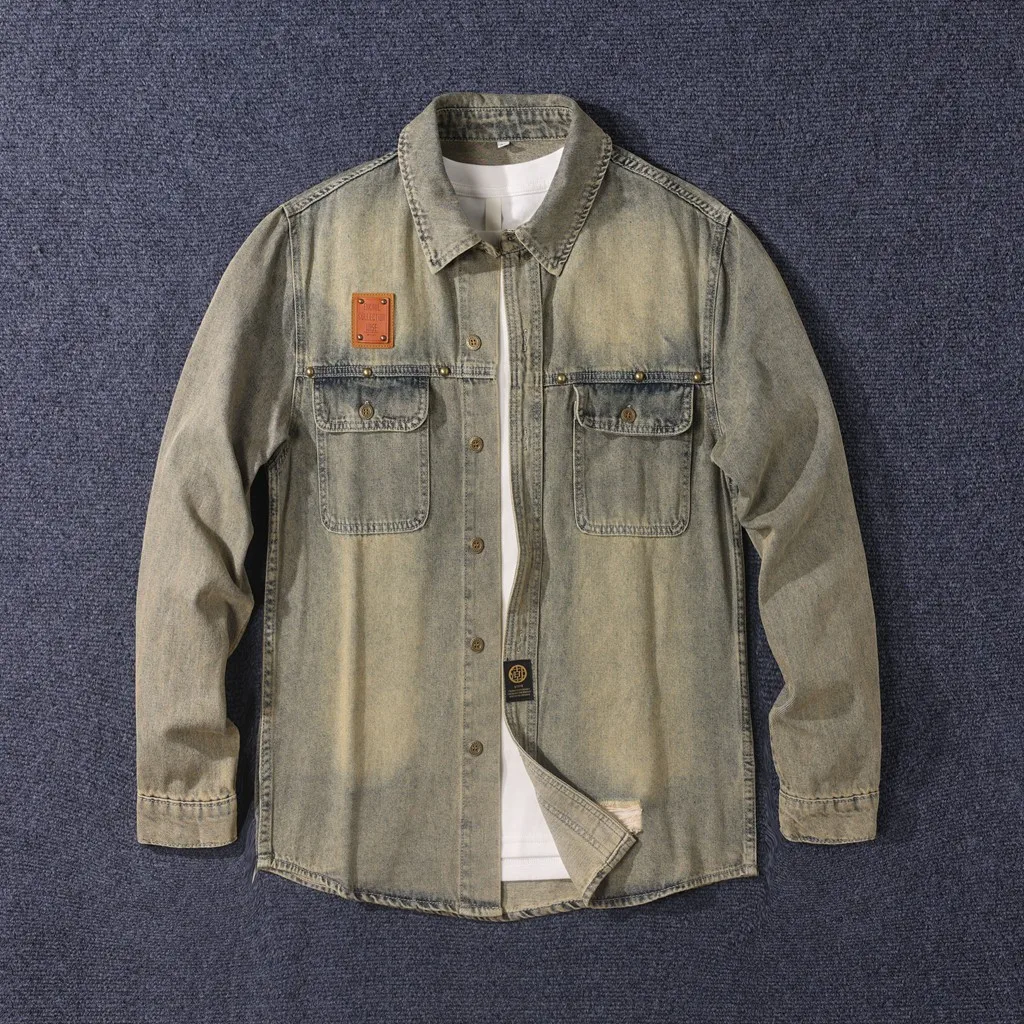 Men's Washed Denim Long Sleeve Shirt Spring And Autumn Loose Casual Jacket