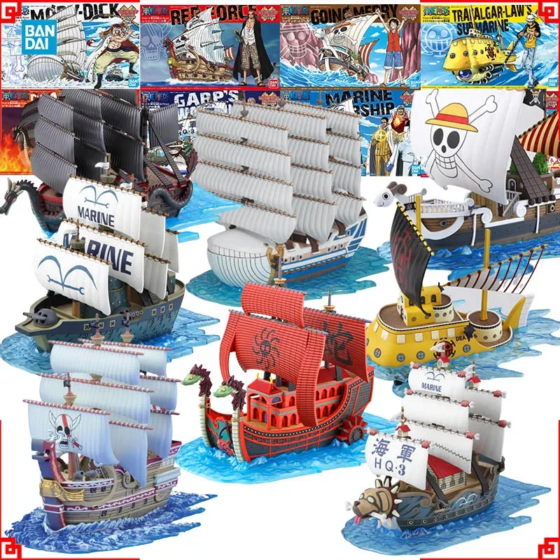 Kit de modelo de la serie One Piece de Bandai: Gran barco, Dragon Garp, barco de guerra marino, Nine Snake, Moby Dick, Red Force, Going Merry, Law, figuras de anime.