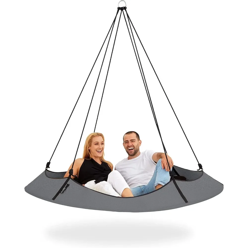 Free-Hanging Transportable Circular Family Hammock Bed/Hanging Chair/Porch Swing For Garden, Deck, Lawn, Patio And Camping. Gray