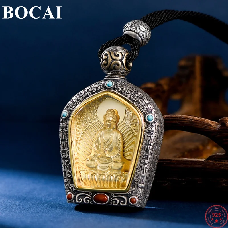 BOCAI S925 Sterling Silver Pendants for Women Men Fashion Double Sides Eight Guardian Gods Buddha Amulet Jewelry