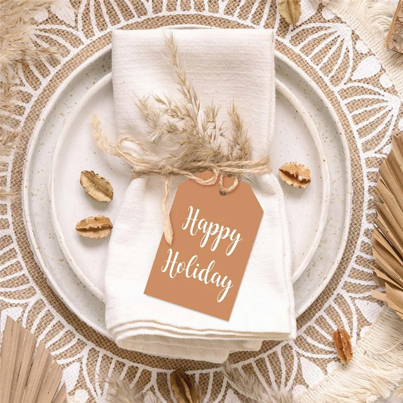 SR-120Pcs علامات هدايا تيراكوتا 4 ألوان صلبة متدرجة ملصقات معلقة مع حبل علامات ورقية فارغة ملونة كبيرة، سهلة التركيب Bro