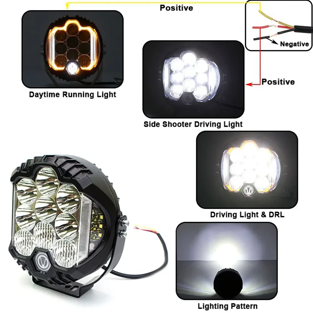 7inch Off-Road Car LED Headlight  DRL Hi/Lo Beam 60W 5000LM for Wrangler Jeep JY JK JL Toyota Niva 7'' 9LEDS spotlight