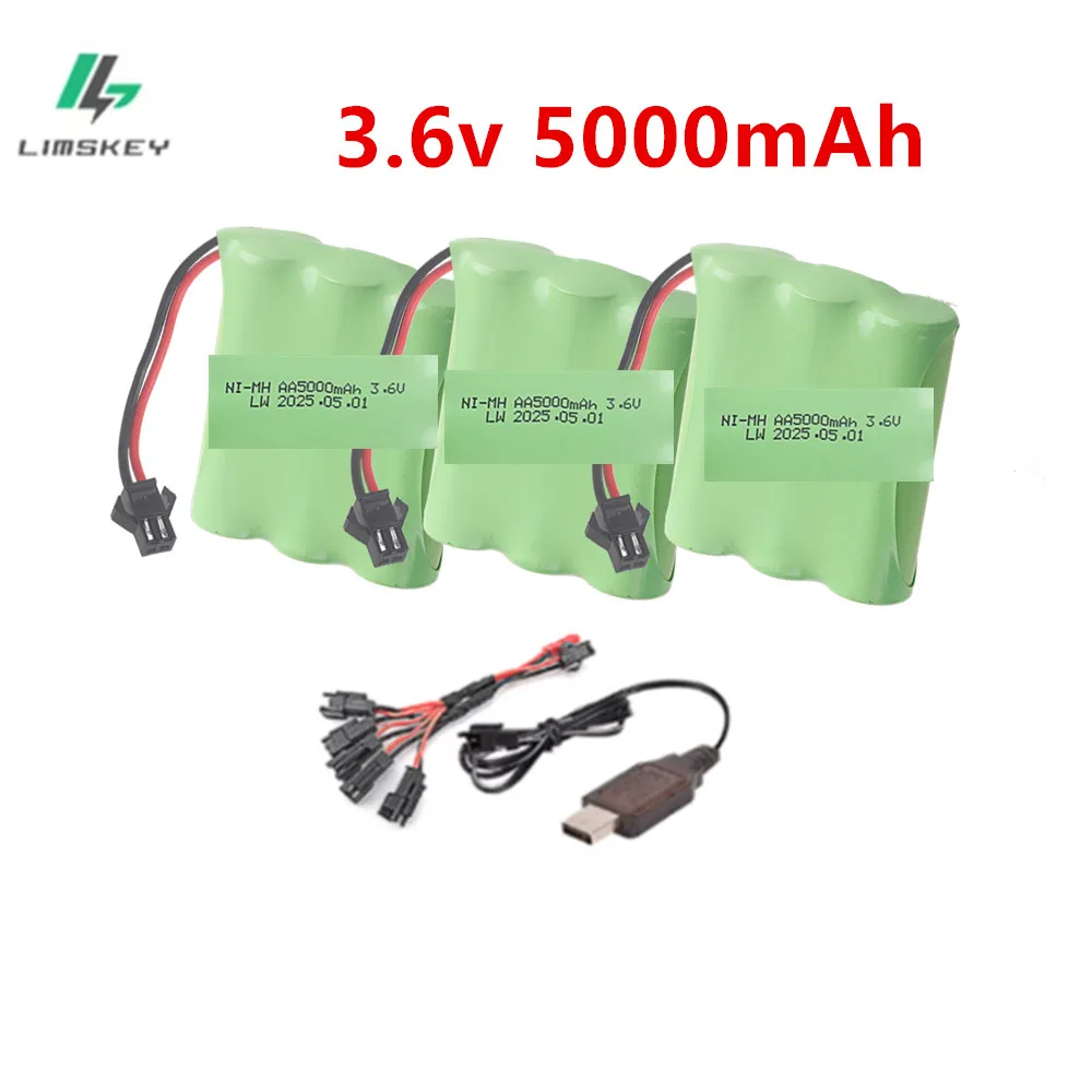 Upgrade to 5000mah 3.6V NiMH Rechargeable Battery With SM Plug + 3.6v Charger For Rc toys Cars Tanks Boats Ni-MH 3.6v AA Battery