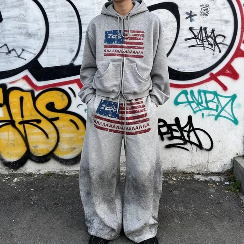 

Мужские и женские широкие брюки Y2K в стиле ретро с принтом, повседневные спортивные штаны K-pop, американские свободные брюки с низкой талией на шнурке