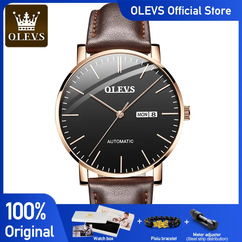 OLEVS Men\'s Watches Casual Simple Original Automatic Mechanical Watch for Man Waterproof Date Week High Quality Wristwatch