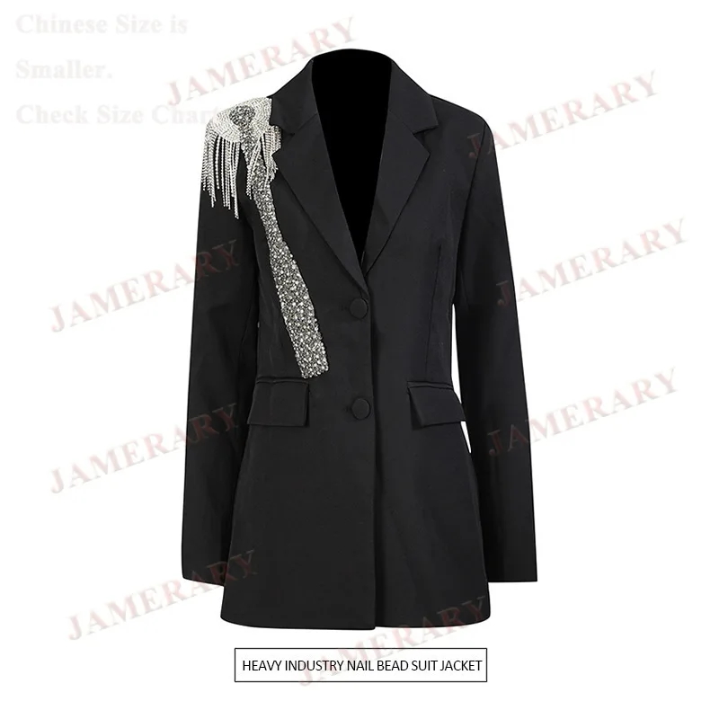 

Spring Autumn Suit Coat Women Blazers Diamond Tassels Formal Elegant Fashion Black Blazer Outfits