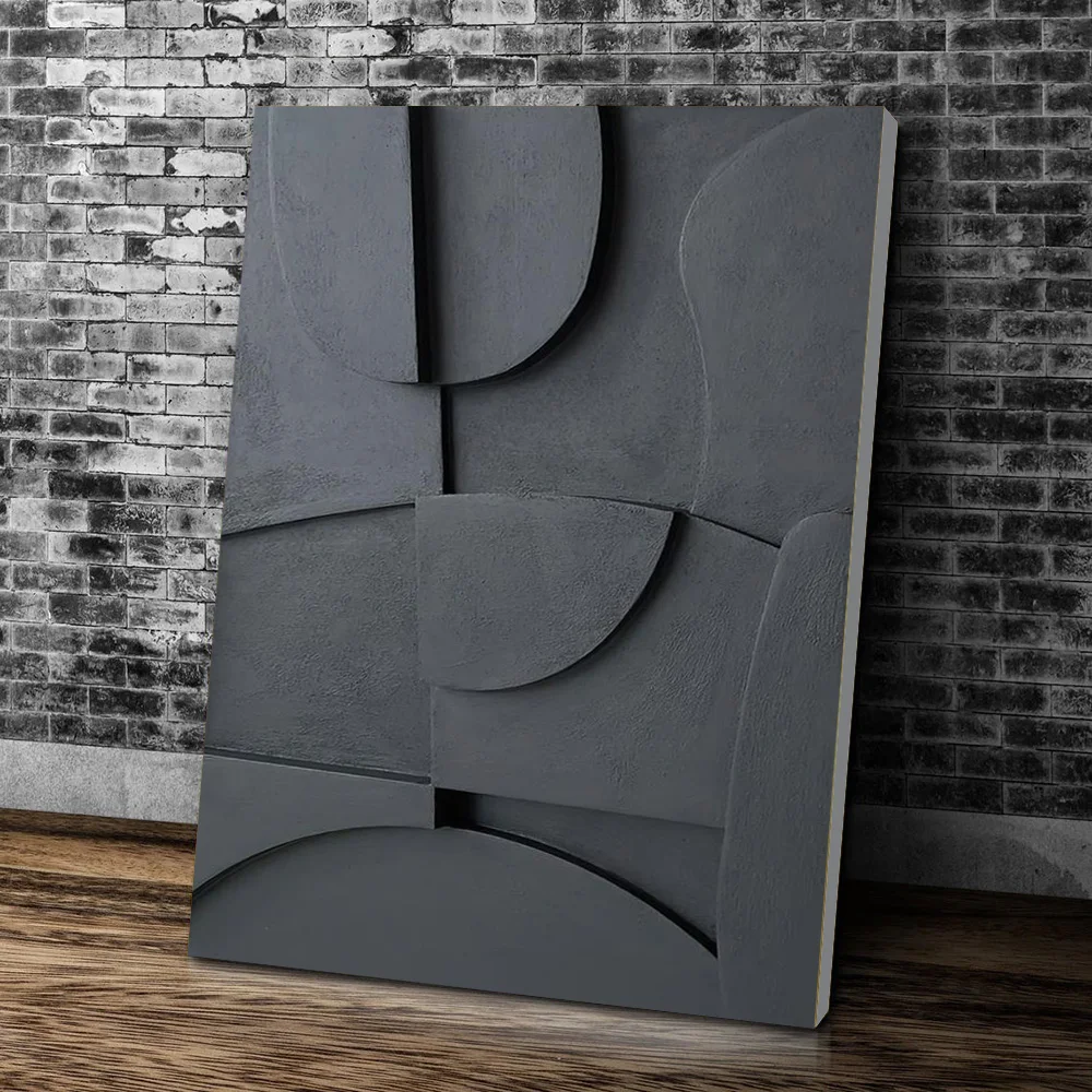 Black and white abstract texture 3D geometric art Painting on canvas Modern prints Simple decoration Wall carving canvas