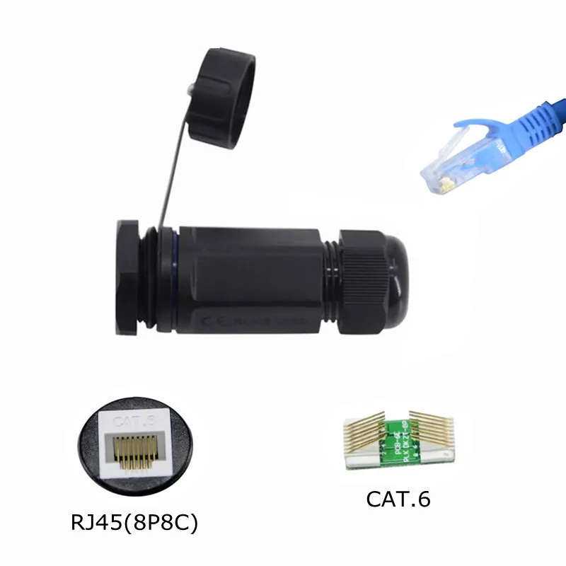 Outdoor RJ45 M25 Network Cable Waterproof Connector Straight Through Head No Shielding CAT5E CAT6 CAT6E IP68 Water Proof Cover