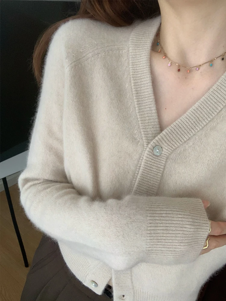 

Ele ort V-Ne Knitted Sweater Women's Autumn Winter Loose Fit Slimming Open Cardigan Korean Sle Faionable Casual