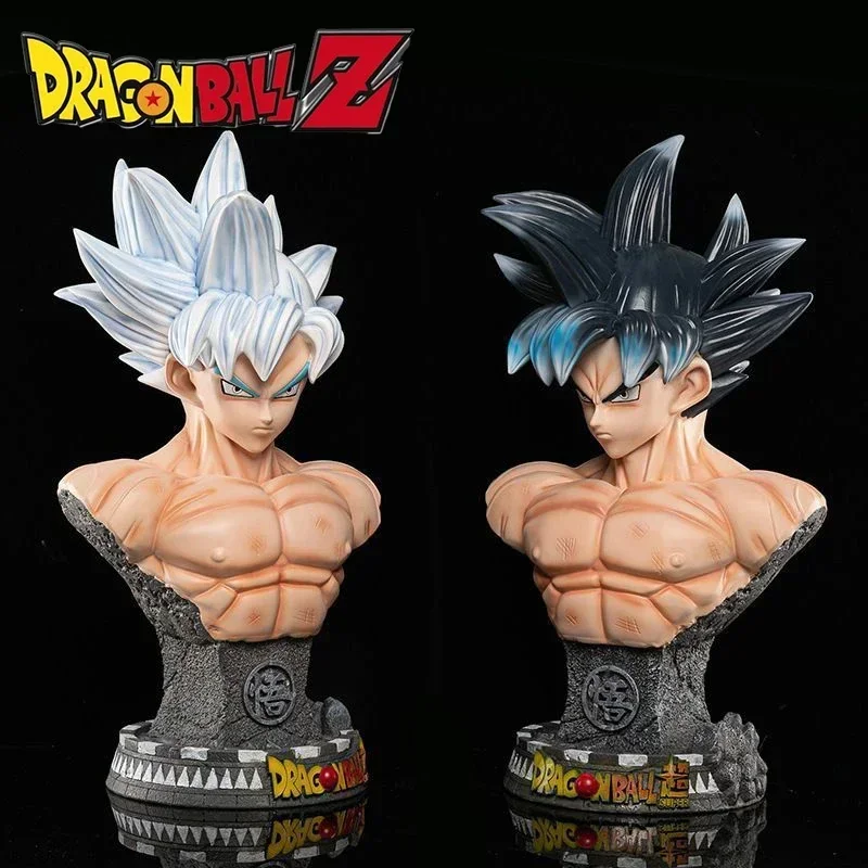 45cm Duża figurka Dragon Ball Z Son Goku Popiersie Figurka akcji Czarne białe włosy Kolekcja modeli Statuetka z żywicy Lalka Zabawka Ozdoba