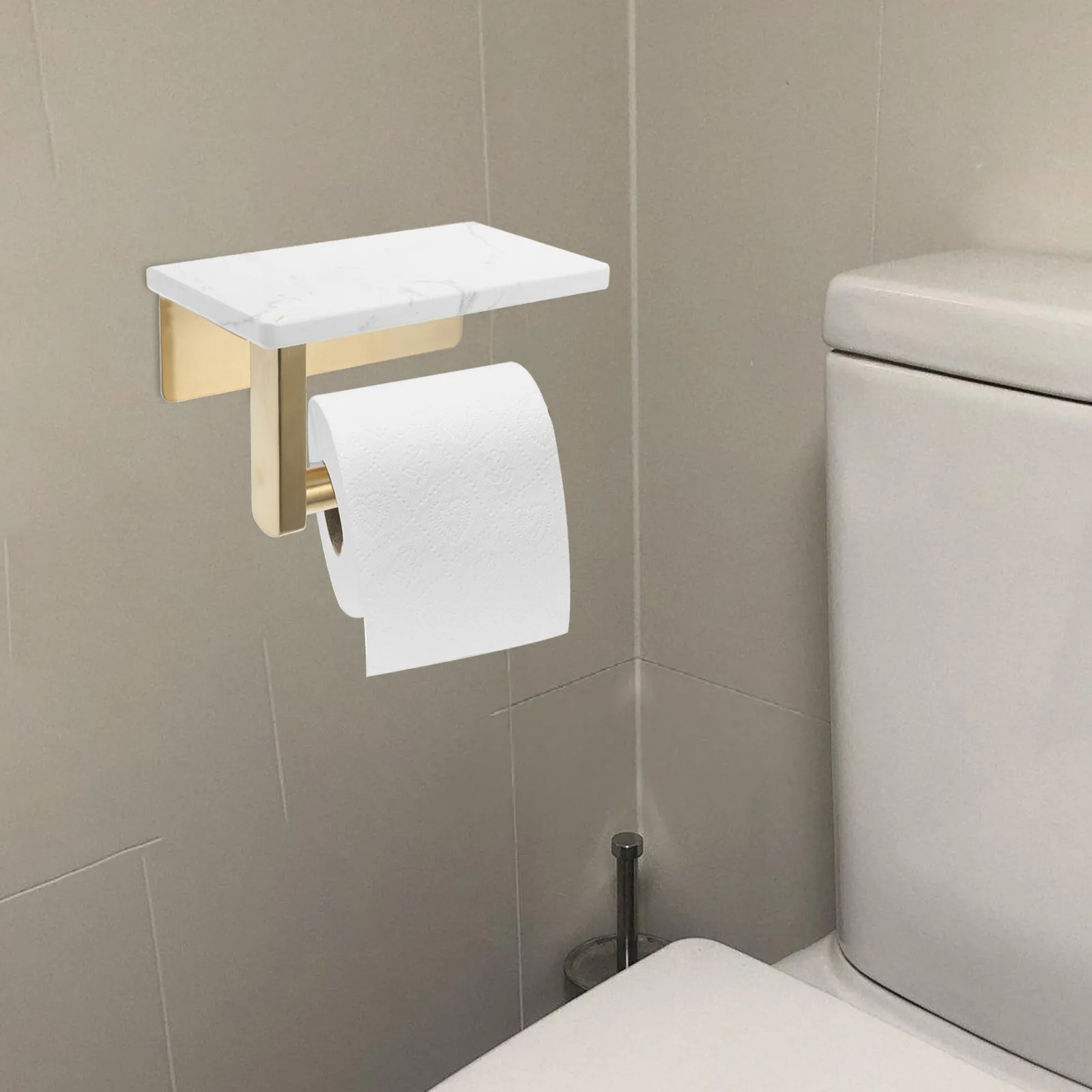 Modern Stainless Steel Marble Toilet Paper Holder Wall Mount Shelf Design for Bathroom Roll Paper Towel Storage Multipurpose