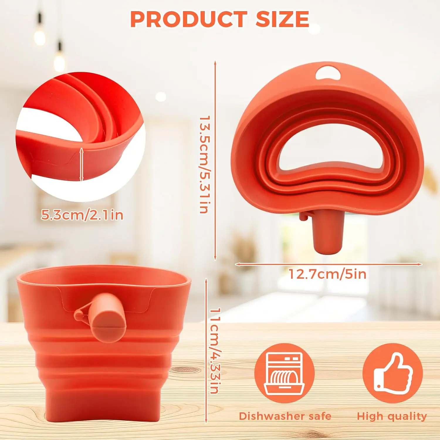 Food Grade BPA-Free Silicone Flour Funnel Red for Kitchen Aid KSM150 4-7Quart Tilt-Head Stand Mixer Baking Accessory Red