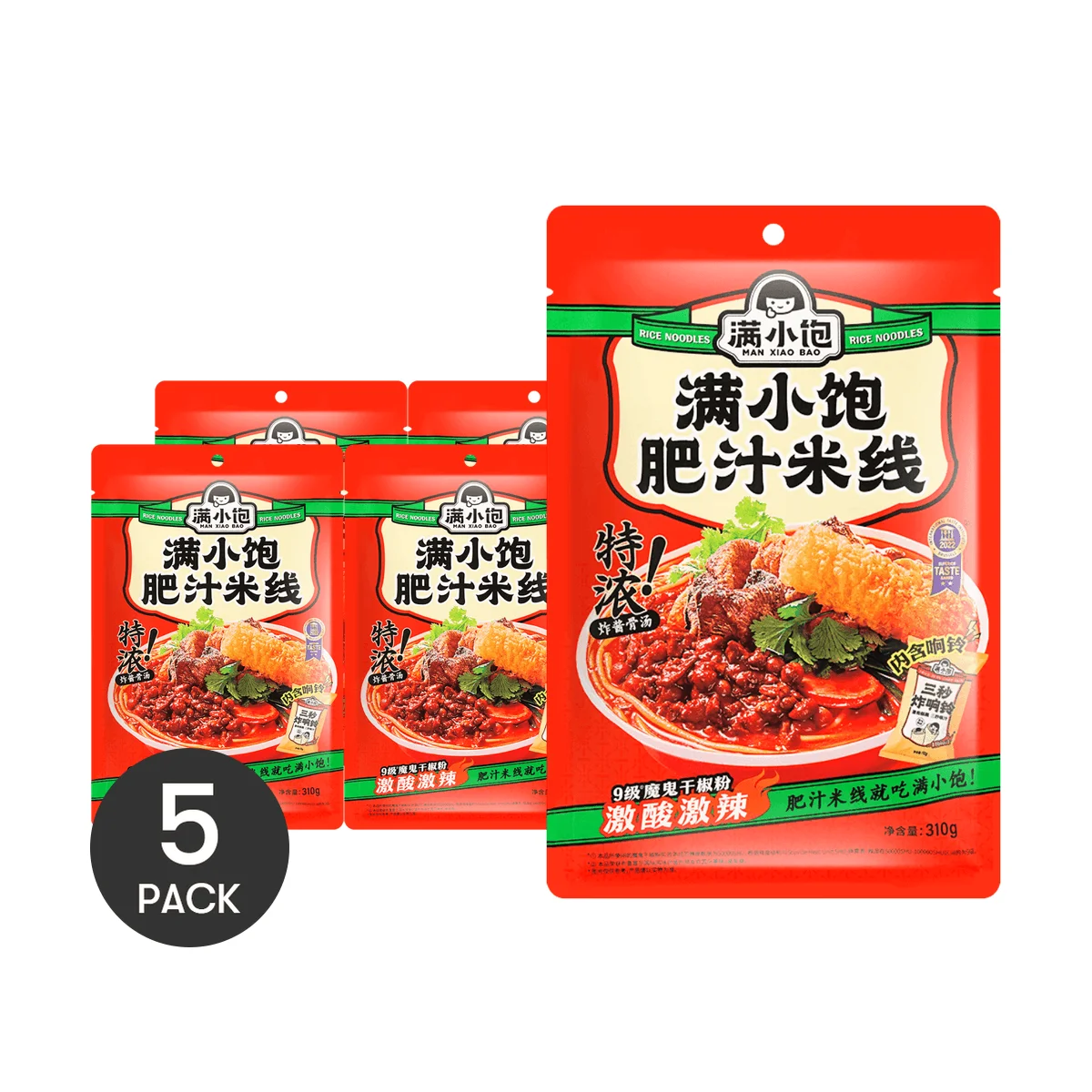 [5 Verpakkingen] Manxiaobao Dikke Rijstnoedels 310G * 5 Verpakkingen