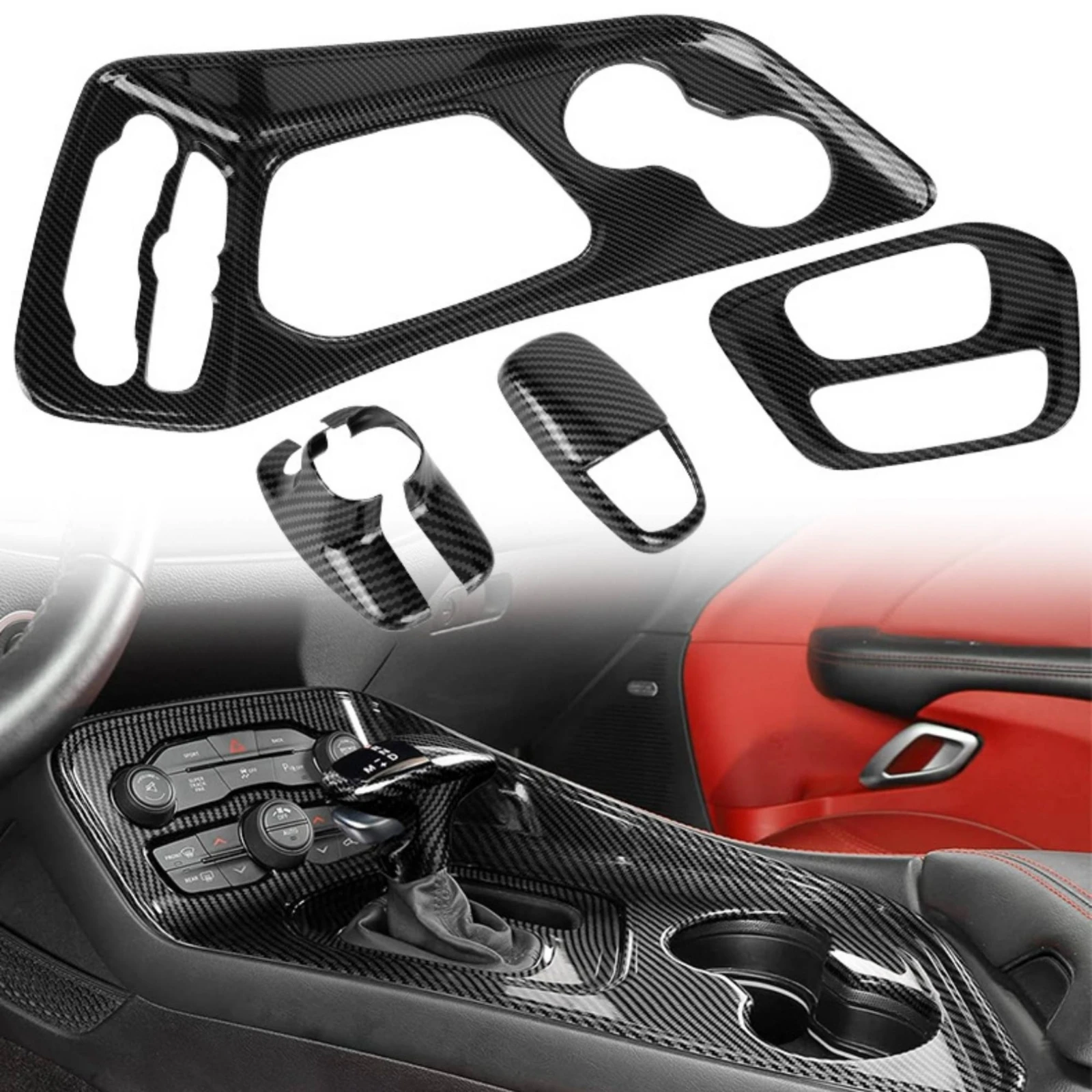 5 Pieces Center Console Panel Trim ABS Center Console Trim Kit Gear Gear Selector Panel Cover Easy Installation Long-Lasting