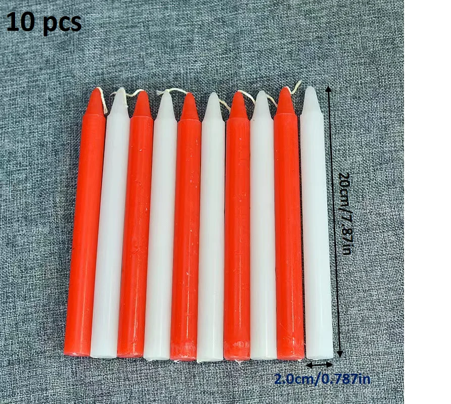 10-Pack Red & White Long-Stemmed Smokeless Candles for Emergency Lighting Indoor Use Long-Burning Wax Candles