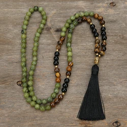8mm Southern Stone Tiger's Eye Black Onyx Beads 108 Mala Necklace Meditation Prayer Rosary Jewellery