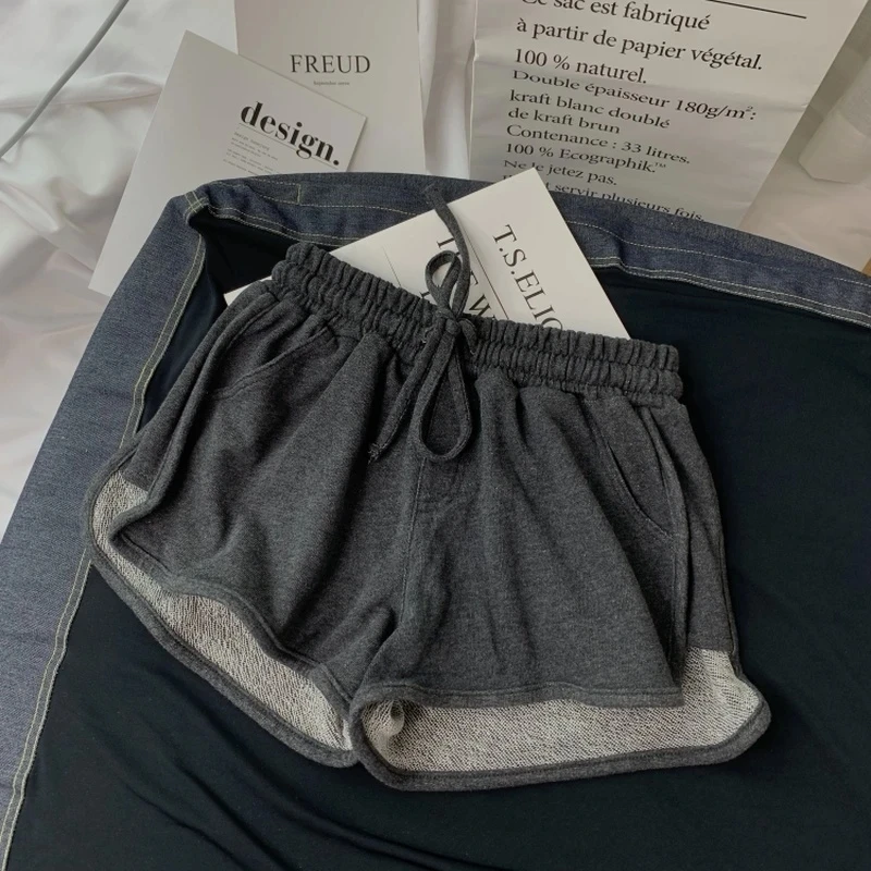 Short de fitness décontracté pour femme, short d'été pour femme, gris, noir, monochromatique, taille haute, taille élastique, mode 2024