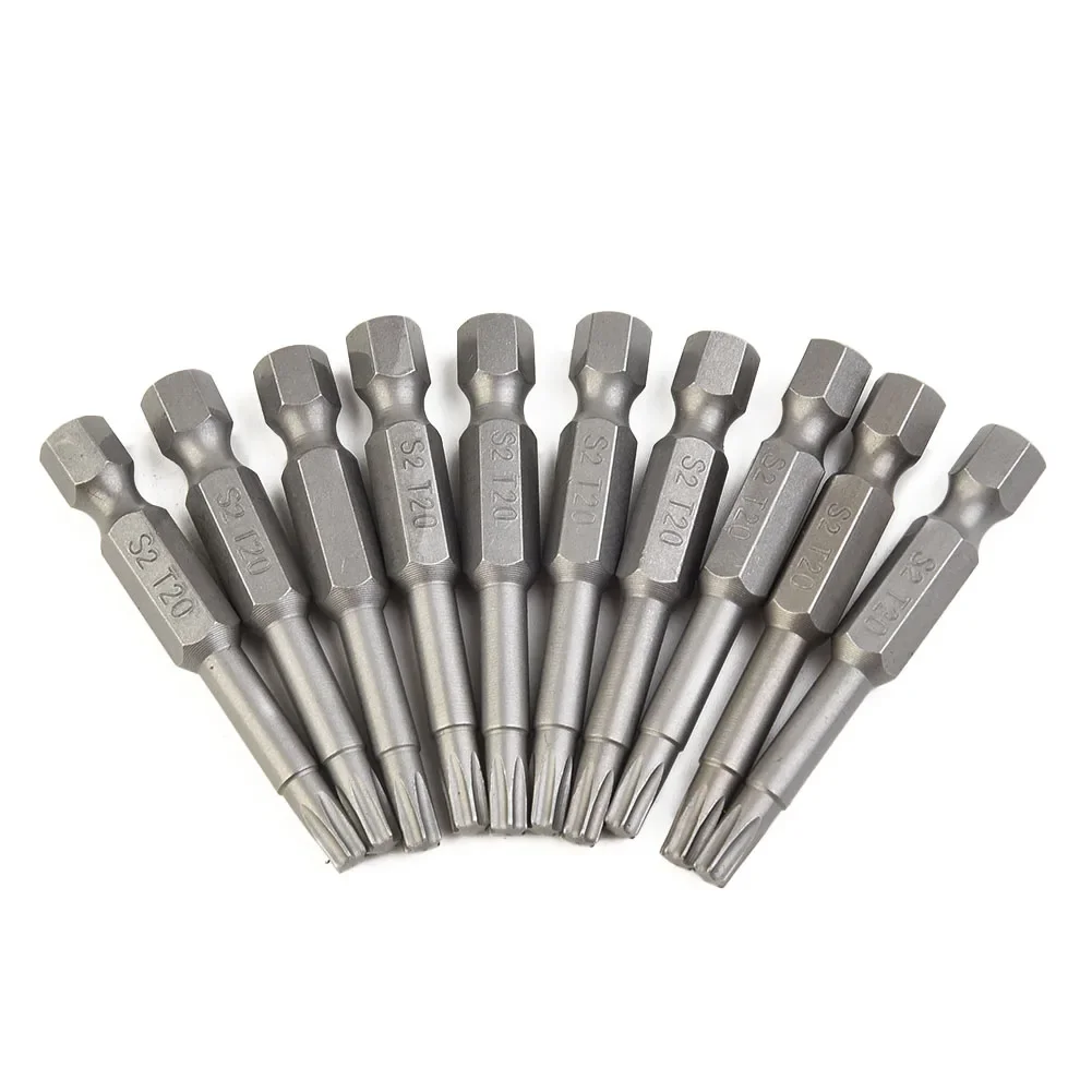 10pcs 50mm Long Torx T20 Screwdriver Bit 1/4 Inch Hex Shank Hexagon Handle T20 Magnetic Tip Screwdrivers Drill Bit Hand Tools