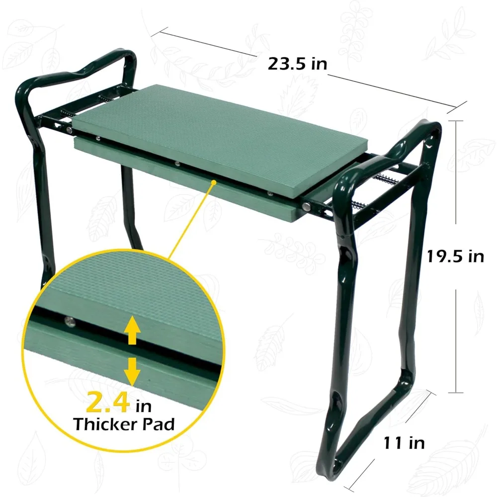 مقعد ركوع للحديقة قابل للطي مع وسادة واسعة مقاس 8 بوصات، وحقيبة أدوات لكبار السن والنساء لراحة الزراعة