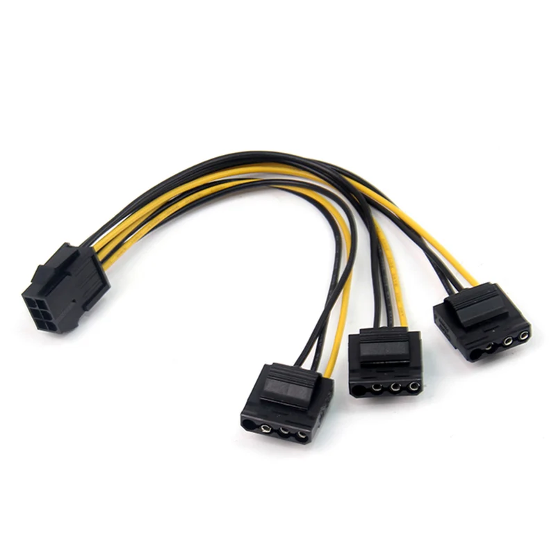 

for Graphics Card GPU 6 Pin to Big 4 Pin IDE Power Cable 1 Female to 3 Male Plug Cable Splitter Power Supply Extend Wire Adapter