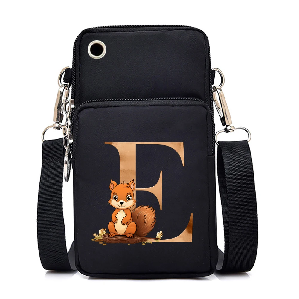 Fashion Mobile Phone Bag Cute Squirrel Alphabet Women Mini Shoulder Bag Hip Hop Fashion Graphic Black Bag Small Crossbody Bags