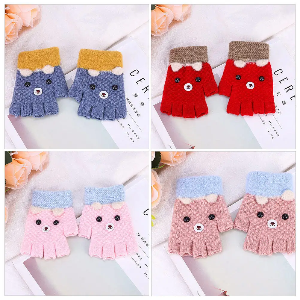 

4Pairs Kids Half Finger Gloves Warm Knitted Children Fingerless Gloves Soft Cozy Winter Indoor Outdoor Wear Comfortable Easy on