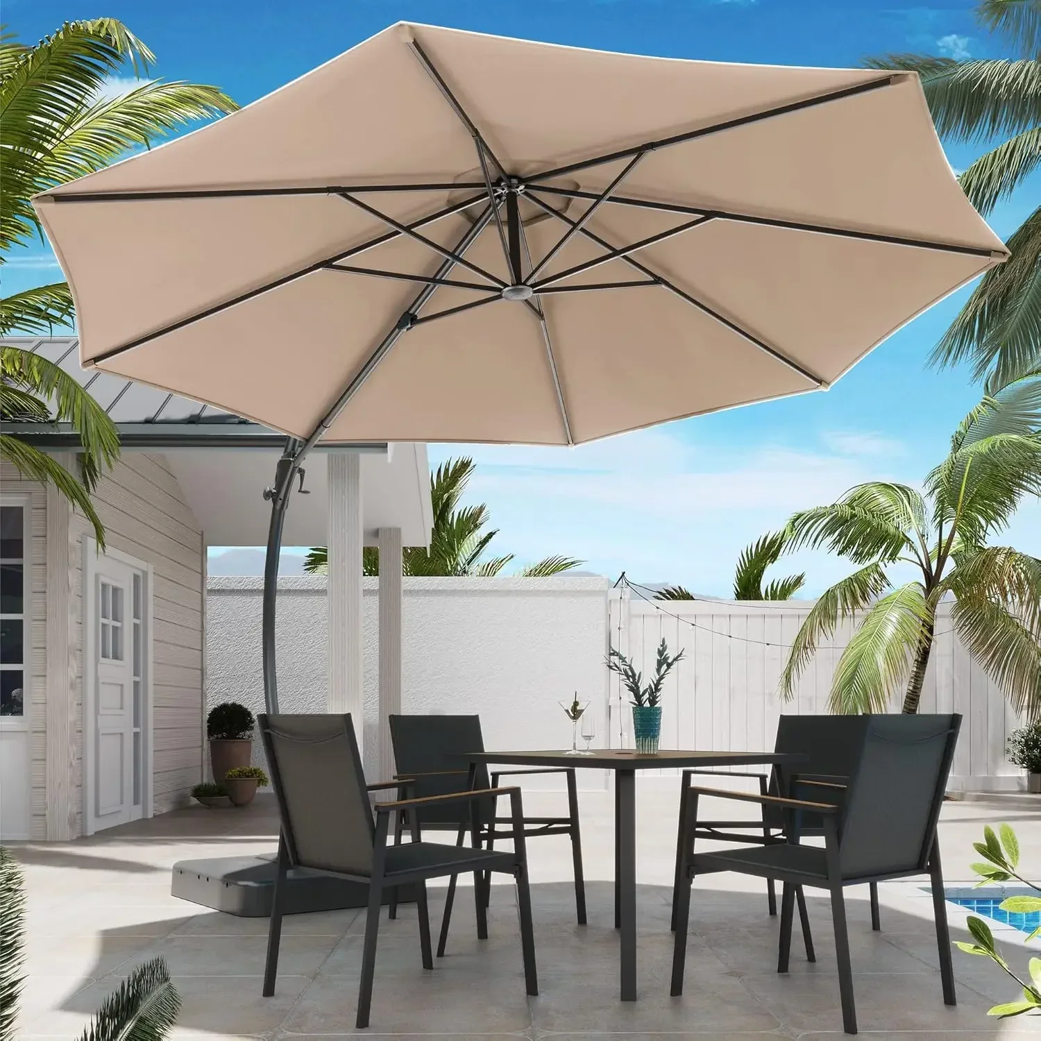 Outdoor Patio Umbrella with Base included, 11 FT Deluxe Curvy Cantilever Umbrella Heavy Duty Offset Hanging Umbrella