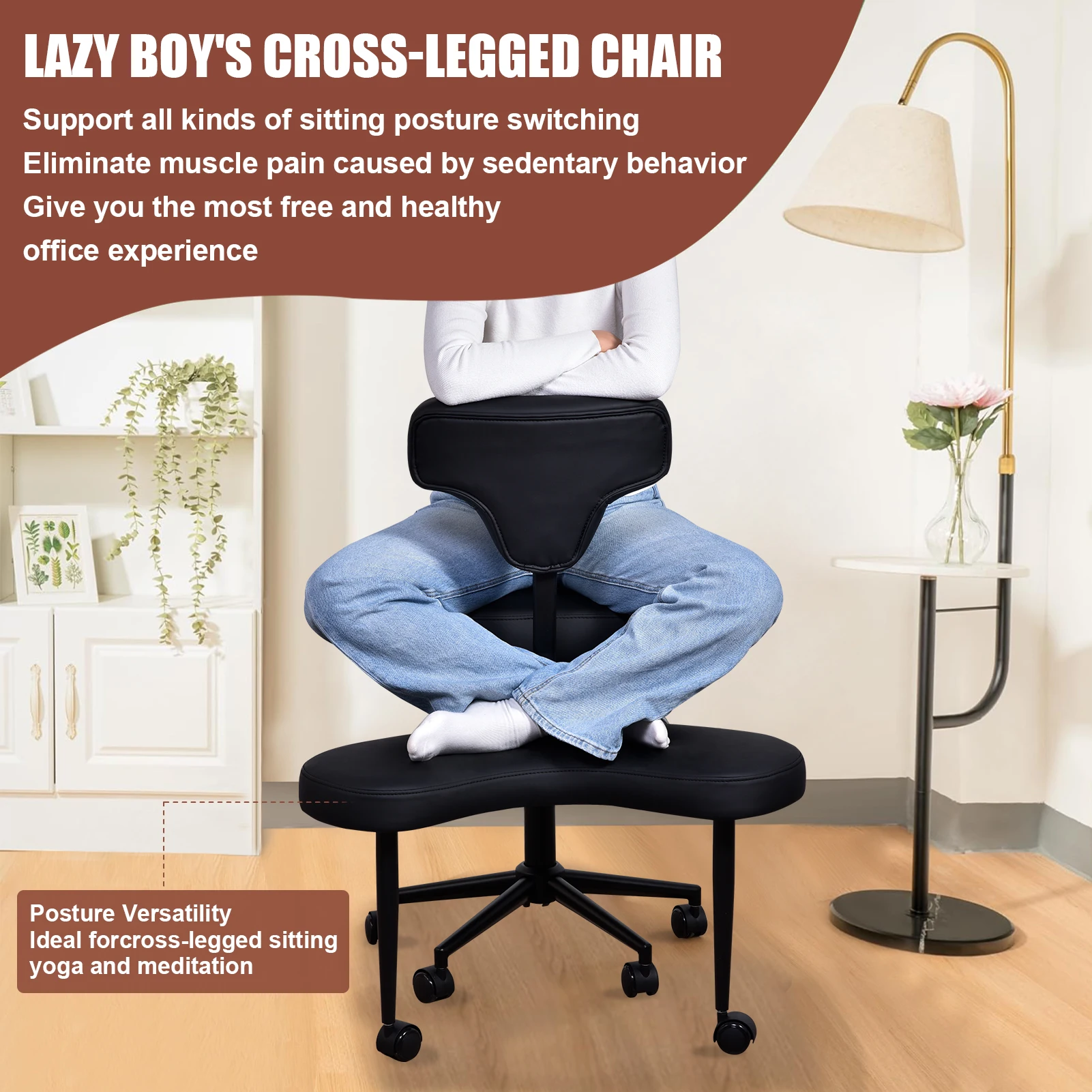 كرسي التأمل بعجلات، تصميم مريح متقاطع الأرجل مع دعم قطني لـ ADHD والاستخدام المكتبي #4