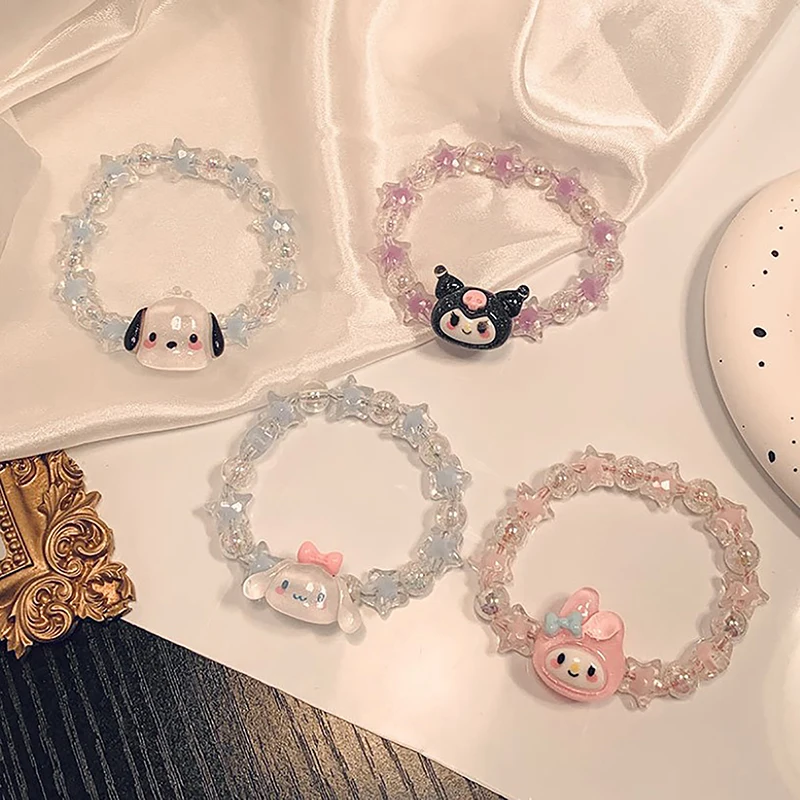 Sanrio 1Pc Anime Crystal Bracelet Kuromi My Melody Cinnamoroll Cartoon Couple Bracelet Leather Band Toys For Girl Birthday Gift