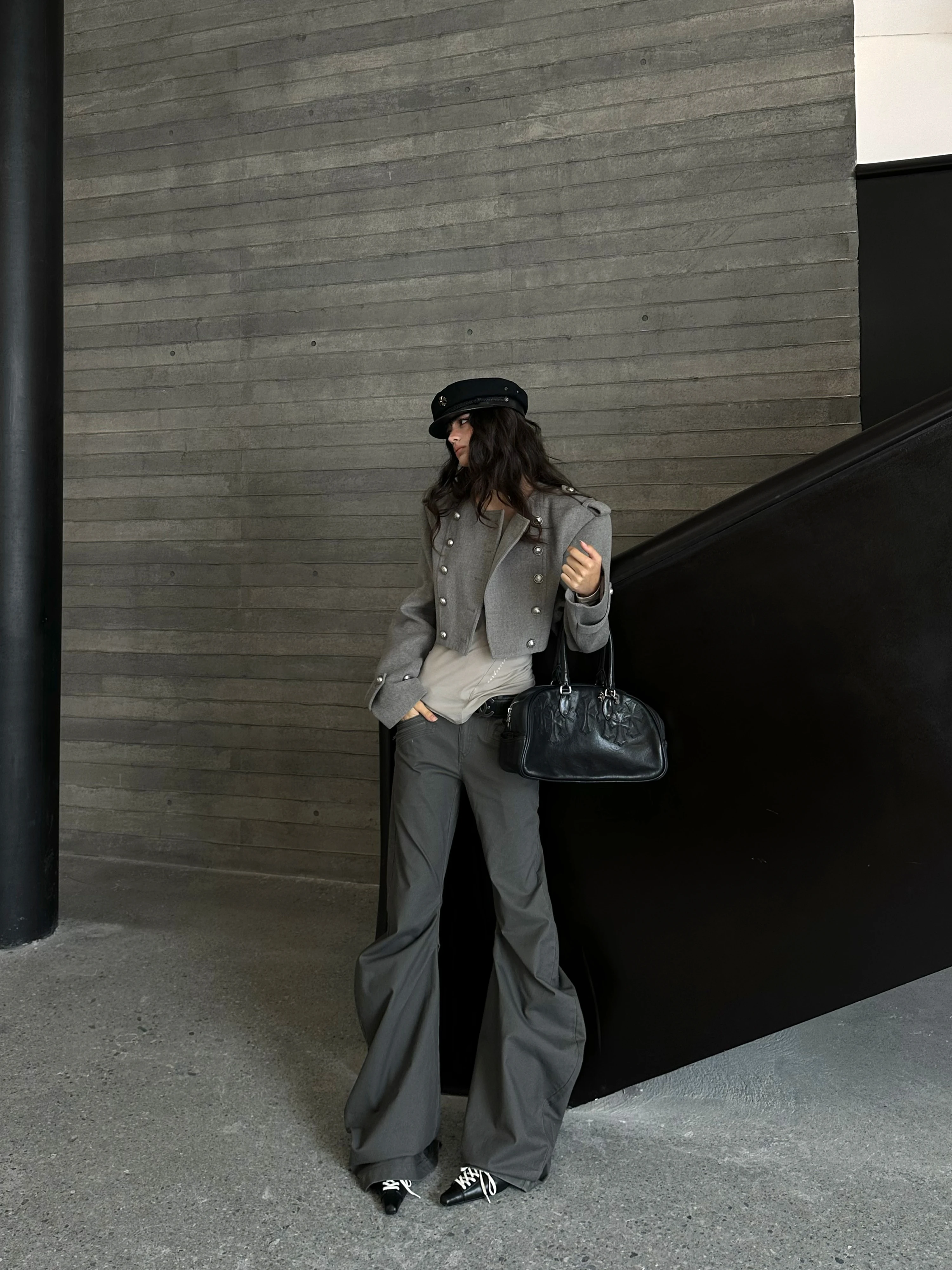 Low Waist Flared Casual Pants Women's Grey Green Workwear Straight Leg Long Trousers Autumn Fashion Casual Cotton Blend